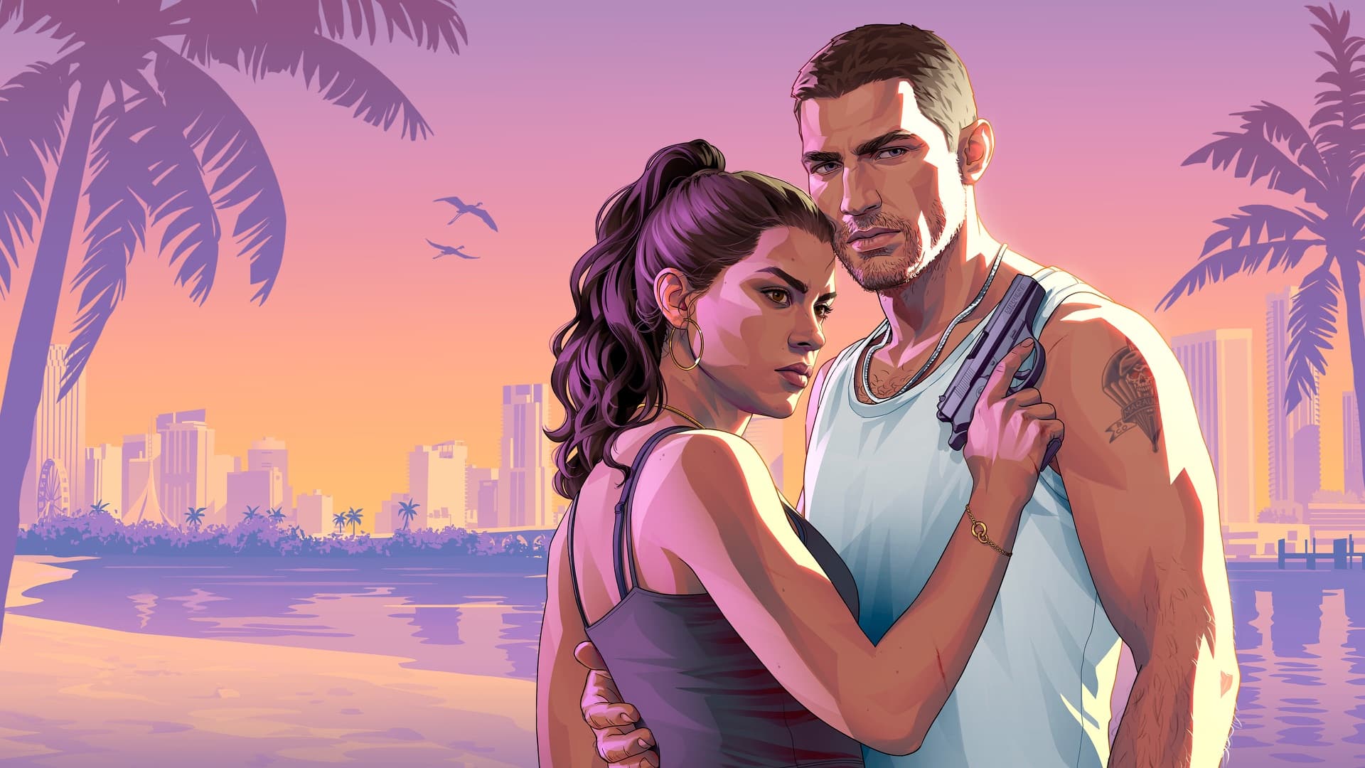 Jason And Lucia Beach Landscape — official GTA VI artwork featuring jason duval, published in Rockstar Games’ downloadable media library.